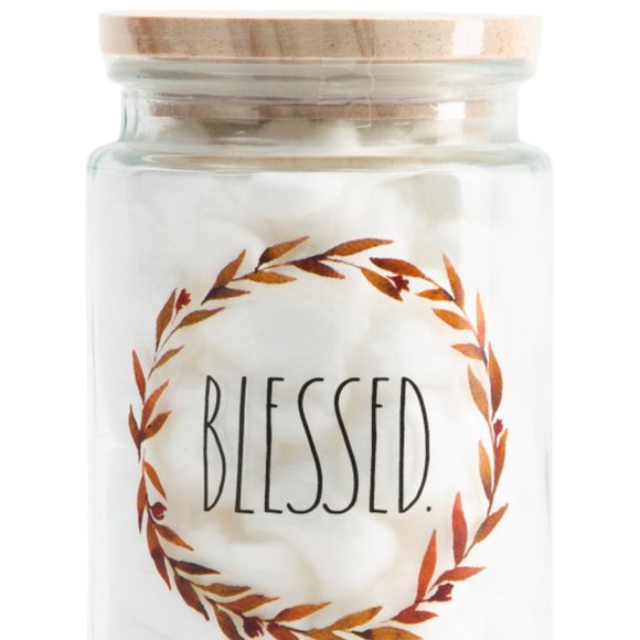 NWT RAE DUNN Fall "Blessed" Glass Jar Canister with Wood Lid Cotton Balls - Picture 11 of 11